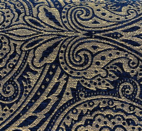 blue and gold upholstery fabric